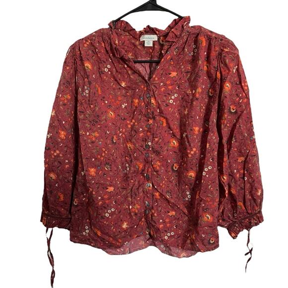 Sundance Dorthea Bloom Top Ruffle Puff Sleeve Button Down Floral Blouse XS - Picture 2 of 11